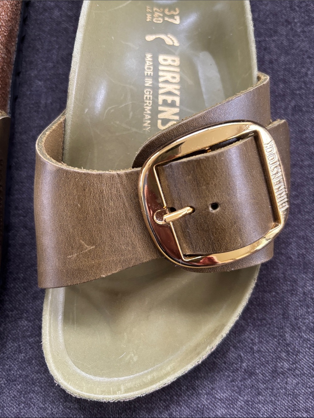 Birkenstock Madrid Big Buckle Mud Green Leather Slide Sandal 37 Narrow US 6 6.5 - Picture 5 of 13